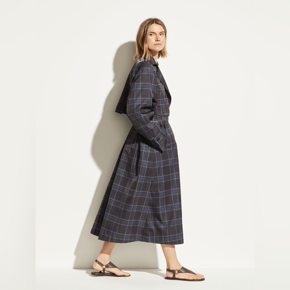VINCE PLAID TRENCH COAT MAXI with Storm Flap - Picture 5 of 13